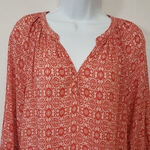 Anne Carson Orange and White Geometric Blouse